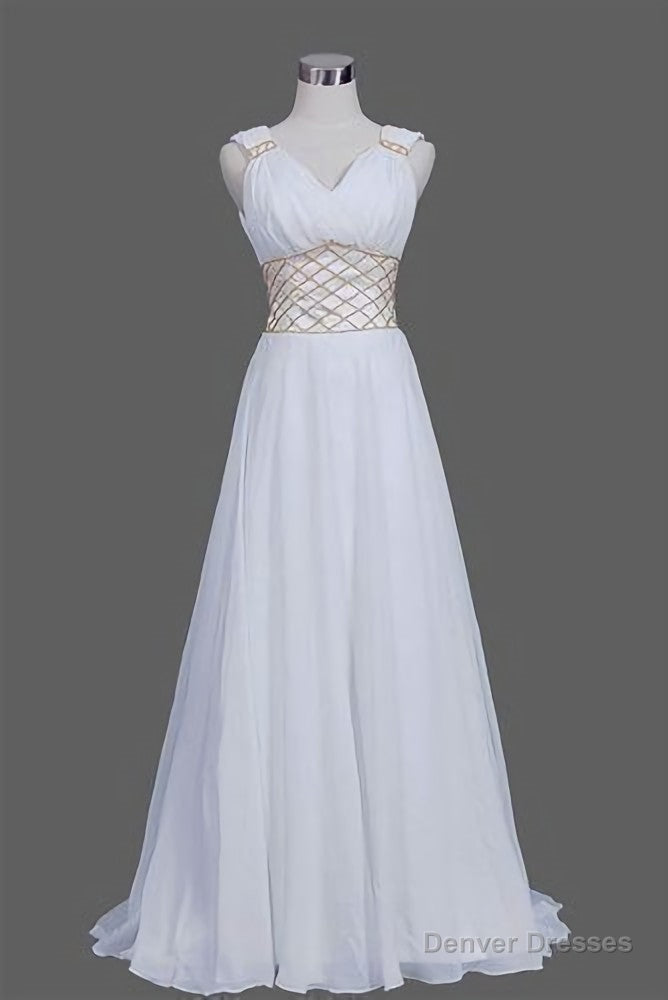 A Line Prom Dress, White Prom Dress, Long Woman Dresses Main image