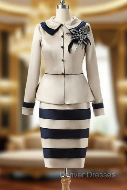 Champagne 3/4 Sleeve Knee Length Mother of the Bride Dress With Jacket