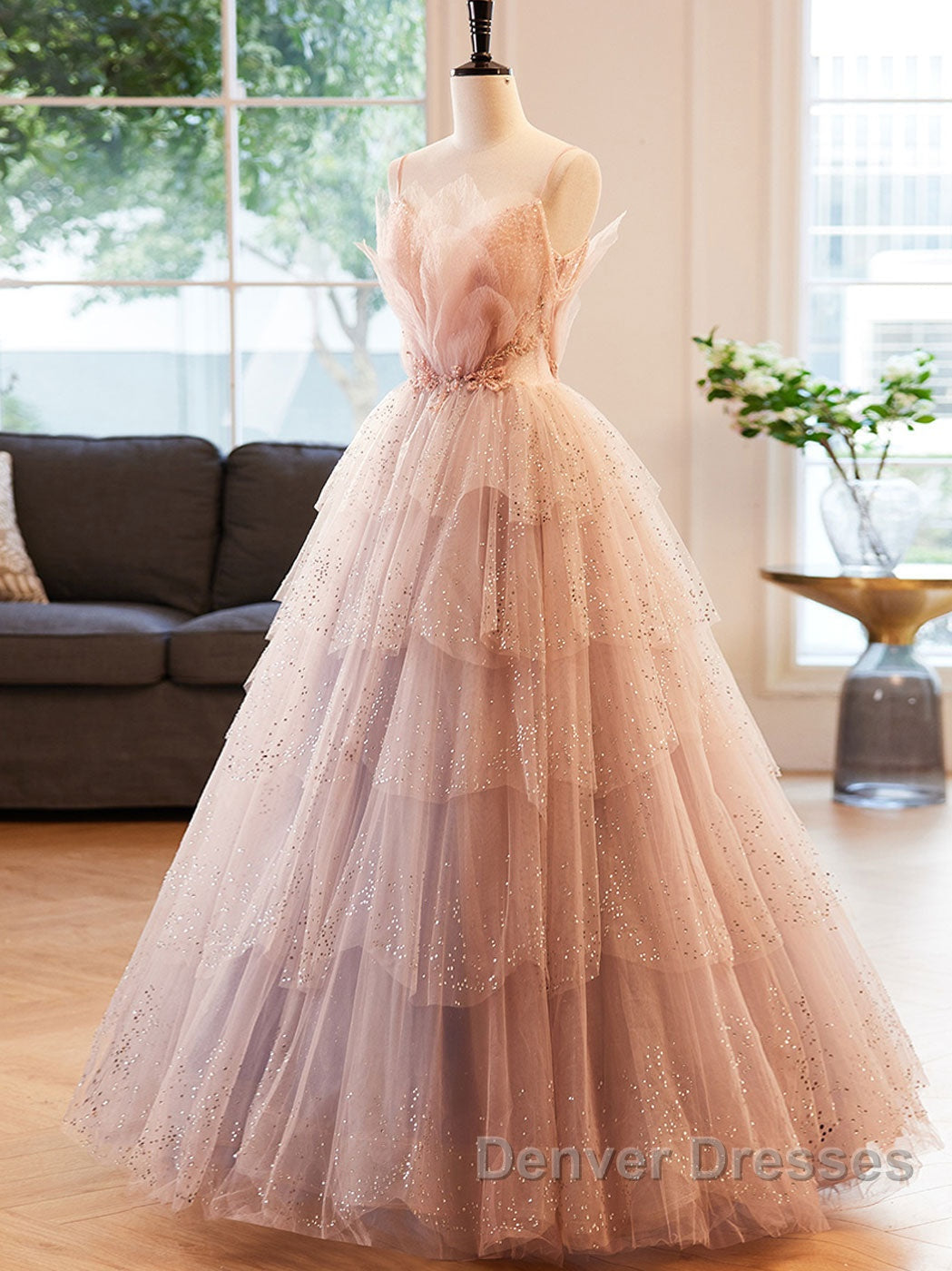 Champagne A-Line Beading Sequin Long Prom Dress, Champagne Formal Dress Secondary image