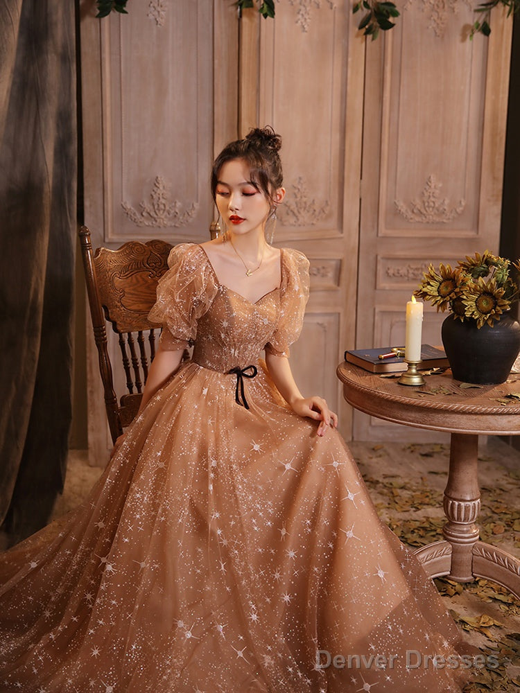 Champagne A-Line Off Shoulder Sweetheart Long Party Dress, Simple Prom Dress