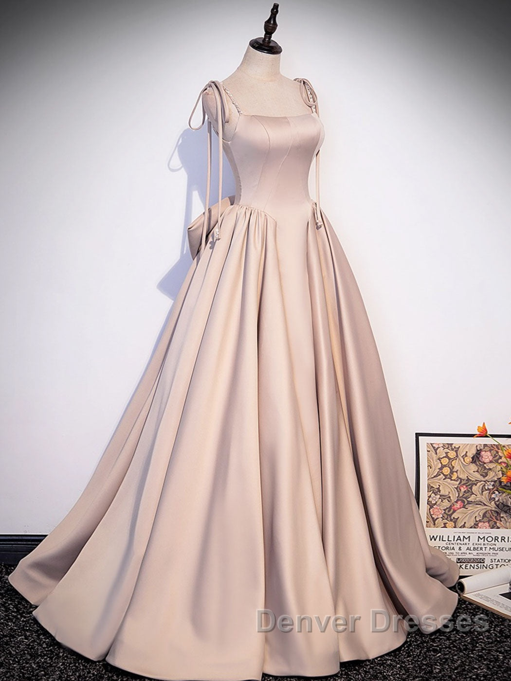 Champagne A-Line Satin Long Prom Dress, Champagne Formal Evening Dress Secondary image