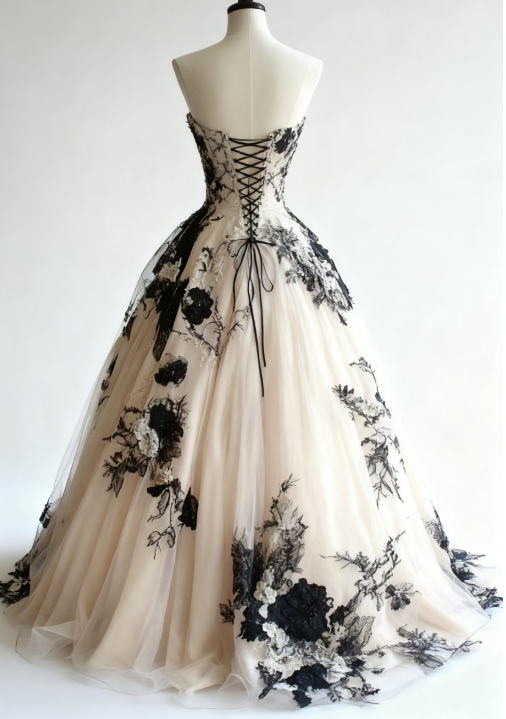 Light Champagne A-Line Sweetheart Neckline Tulle Applique Wedding Dress, Vintage Long Evening Gown