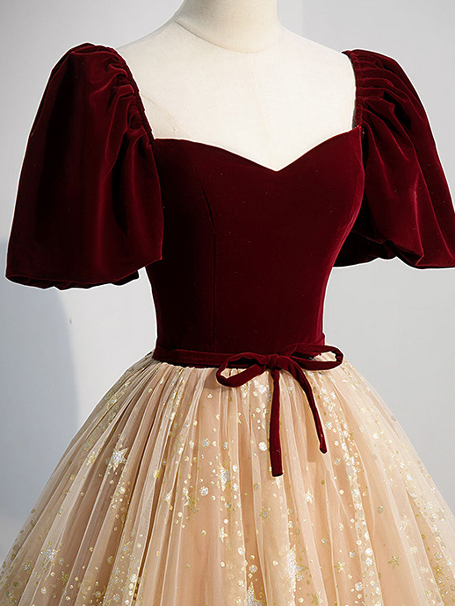 Champagne A Line Tulle Long Prom Dress, Champagne Evening Dress Secondary image