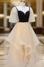 Champagne A-Line Tulle Short Prom Dress, Champagne Formal Dress