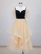 Champagne A-Line Tulle Short Prom Dress, Champagne Formal Dress