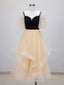Champagne A-Line Tulle Short Prom Dress, Champagne Formal Dress