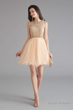 A-Line Tulle Sleeveless Beading Homecoming Dresses