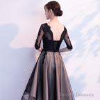 Champagne And Black High Low Short Sleeves Party Dress, High Low Homecoming Dress Formal Dresses