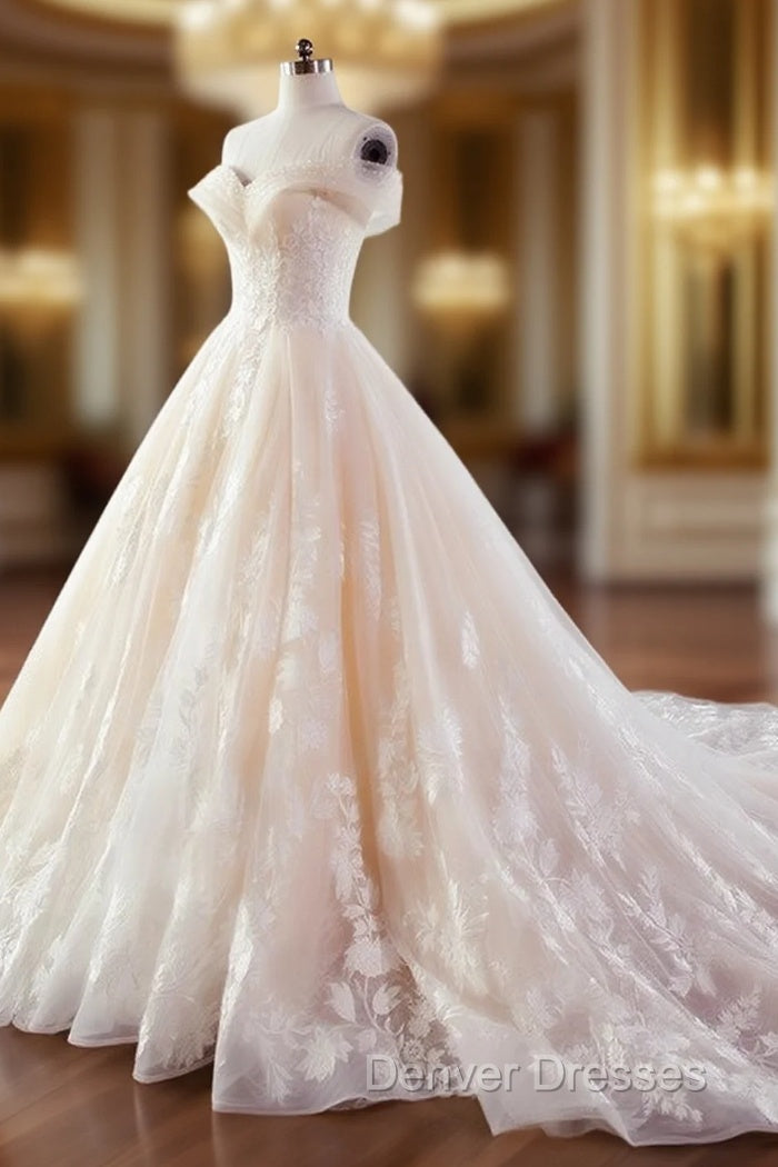 Champagne Ball Gown Off The Shoulder Appliques Wedding Dress Main image