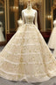 Champagne Ball Gown Straps Tulle Appliques Backless Sweet 16 Prom Dress