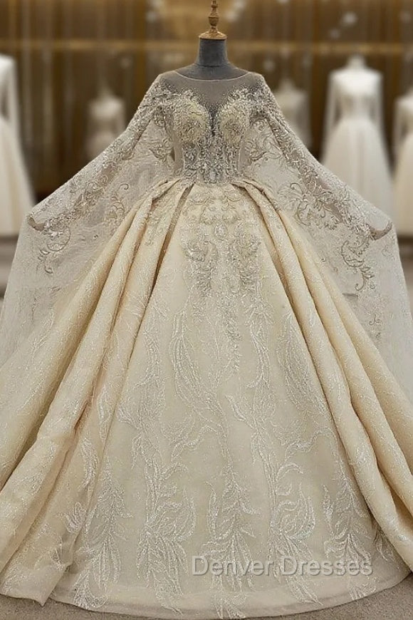 Champagne Ball Gown Tulle Sequins Beading Wedding Dress With Long Train Main image