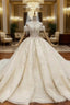 Champagne Ball Gown Tulle Sequins Wedding Dress With Train