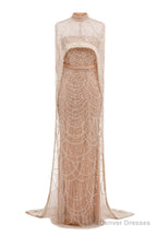 Sage Green Beading Prom Dresses Sweep Train High Neck Zipper Sleeveless Evening Dresses