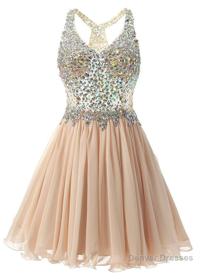 Champagne Chiffon Crystal V-neck Homecoming Dress Main image