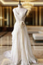 Champagne Chiffon Long A-Line Prom Dress, Simple V-Neck Evening Dress