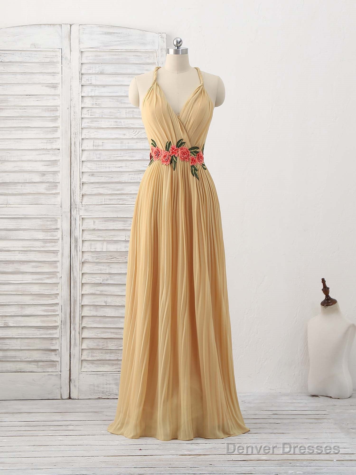 Champagne Chiffon Long Prom Dress, Chiffon Evening Dress