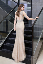 Deep V neck Backless Full of Bead Sequined Mermaid Long Prom Dresses