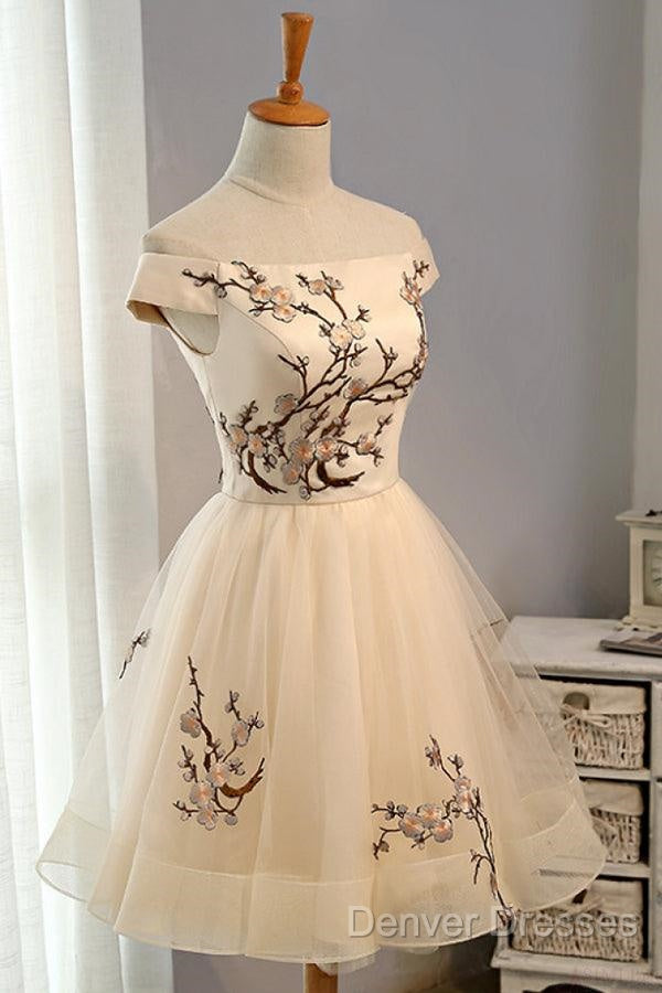 Champagne Embroidery Homecoming Dress,Tulle Short Party Dress Secondary image