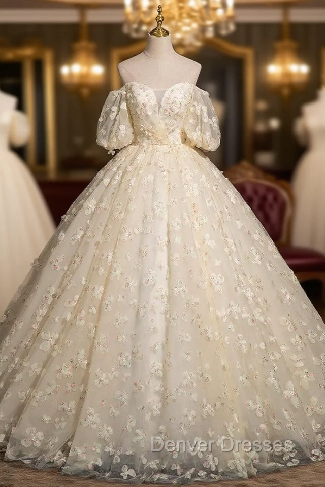 Champagne Flower Short Sleeve Quinceanera Dress Main image