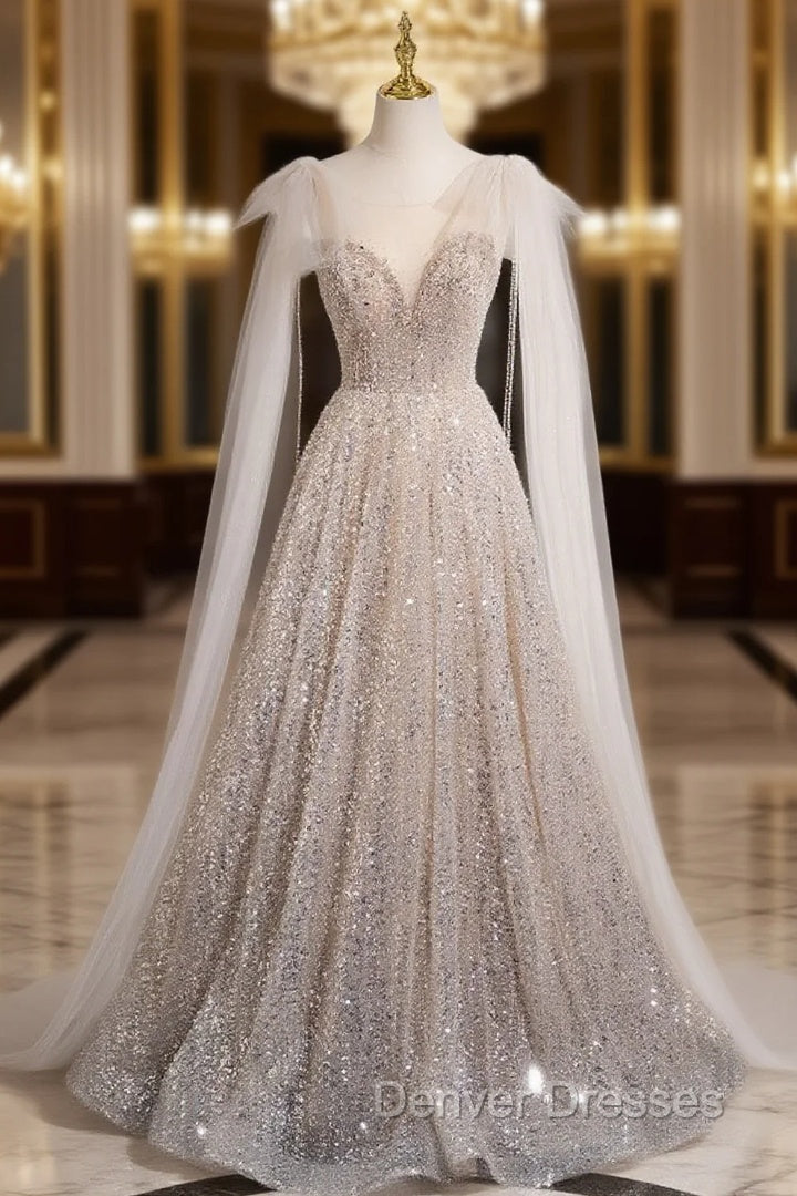 Champagne Gold Scoop Neck Backless Prom Dress