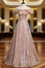 Champagne Gold Sequins Off the Shoulder Prom Dress