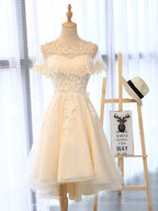 Champagne High Low Lace Prom Dresses, Champagne High Low Lace Formal Homecoming Dresses