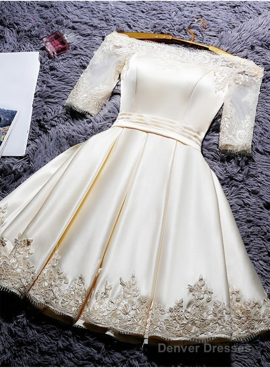 Champagne Knee Length Homecoming Dress, Satin Homecoming Dress