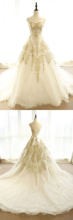 Champagne Lace Long Wedding Dress, Champagne Bridal Dress, Champagne Lace Wedding Prom Gown