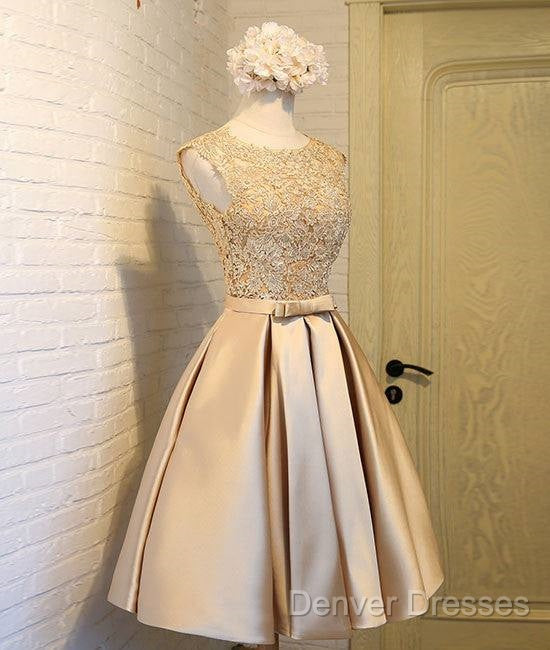 Champagne Lace Short Prom Dress, Cute Homecoming Dress Secondary image