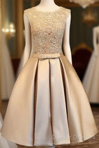Champagne Lace Short Prom Dress, Cute Homecoming Dress