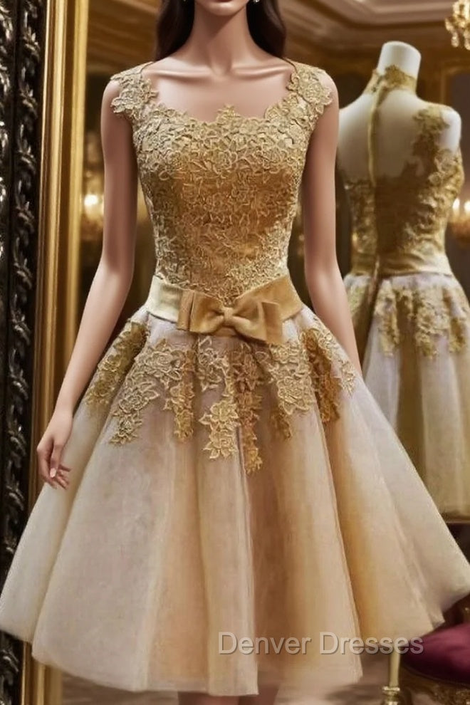 Champagne Lace Tulle High Neck Homecoming Dress Main image