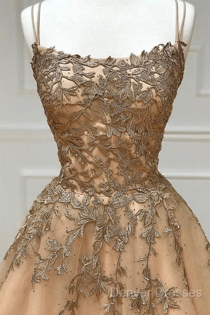 Champagne Lace Tulle Long Prom Dress Formal Evening Dress Ball Gown