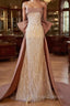 Champagne Mermaid Sequins Strapless Prom Dress