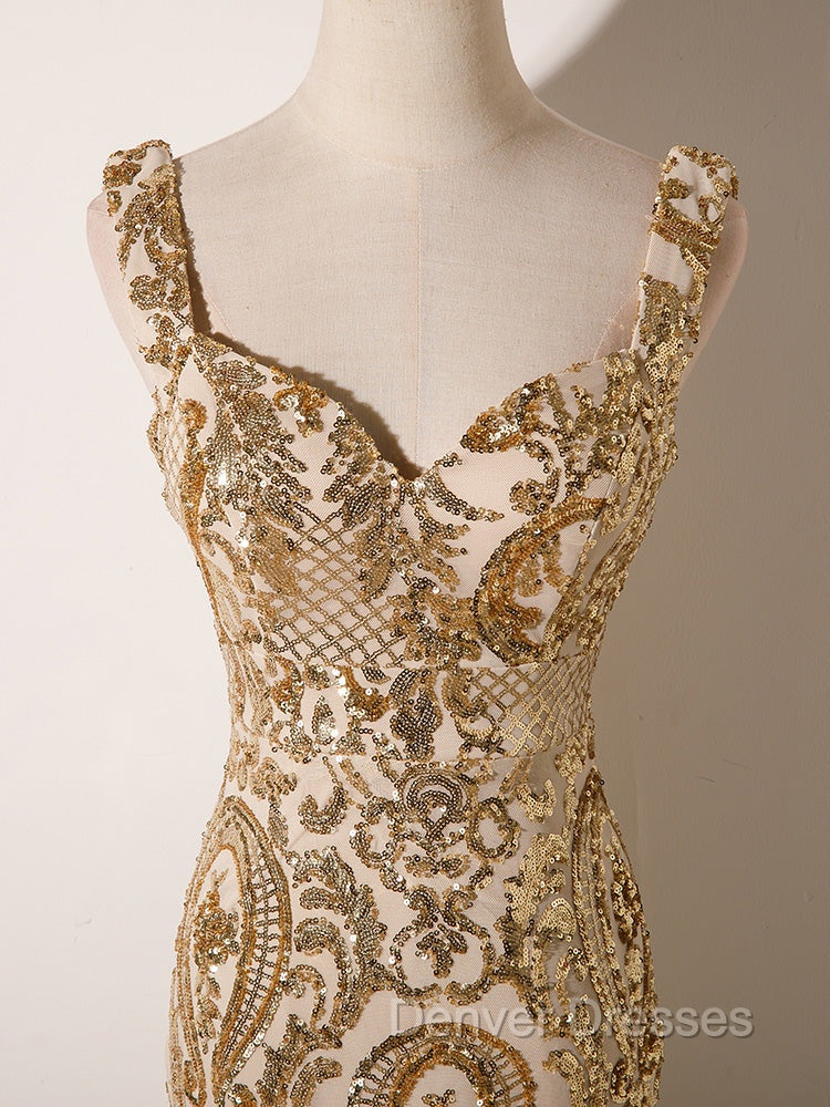 Champagne Mermaid Sequins Straps Evening Dress, Champagne Sequins Prom Dress Secondary image