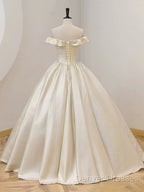 Champagne Off The Shoulder Floor Length Prom Dress, Elegant A-Line Evening Party Dress