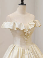 Champagne Off The Shoulder Floor Length Prom Dress, Elegant A-Line Evening Party Dress