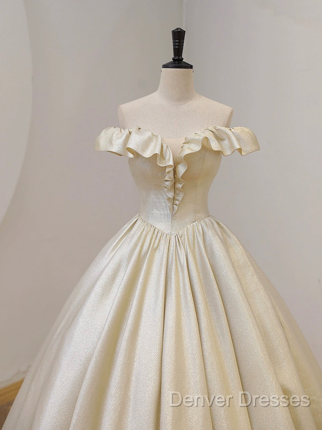 Champagne Off The Shoulder Floor Length Prom Dress, Elegant A-Line Evening Party Dress