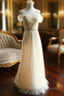 Champagne Off The Shoulder Tulle Bridesmaid Dress