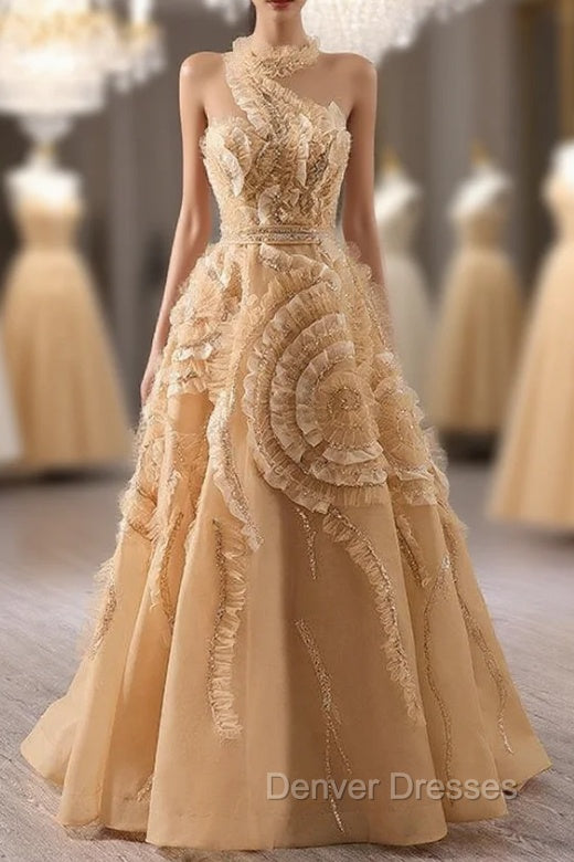 Champagne One Shouder Tulle Prom Dress Main image