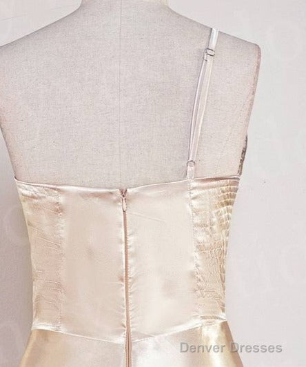 Champagne One Shoulder Satin Midi Bridesmaid Dress Secondary image