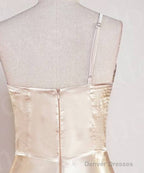 Champagne One Shoulder Satin Midi Bridesmaid Dress
