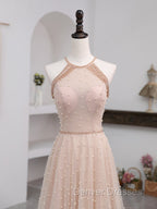 Champagne Pink Long Prom Dress, A Line Tulle Formal Dress Graduation Dress