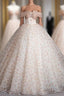 Champagne Print Off the Shoulder Beading Quinceanera Dress