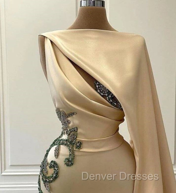 Champagne Robe De Soiree Sheath Floor Length Satin Beaded Long Prom Dress Prom Gown Evening Dress Secondary image