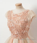 Champagne round neck tulle beads short prom Dress, homecoming Dress