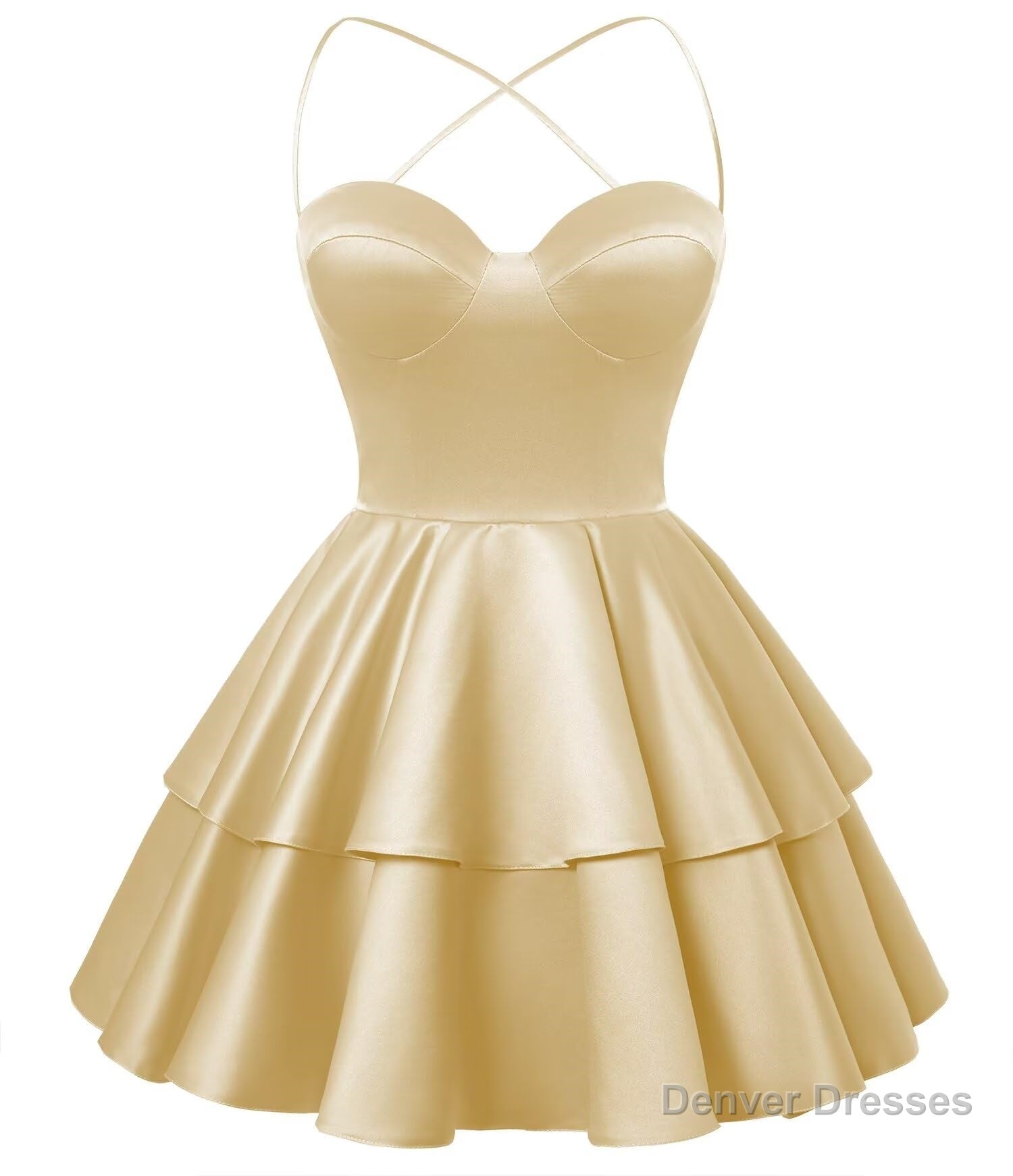 Champagne Satin Homecoming Dress Sweetheart Neck Tiered Short Graduation Dresses Secondary image
