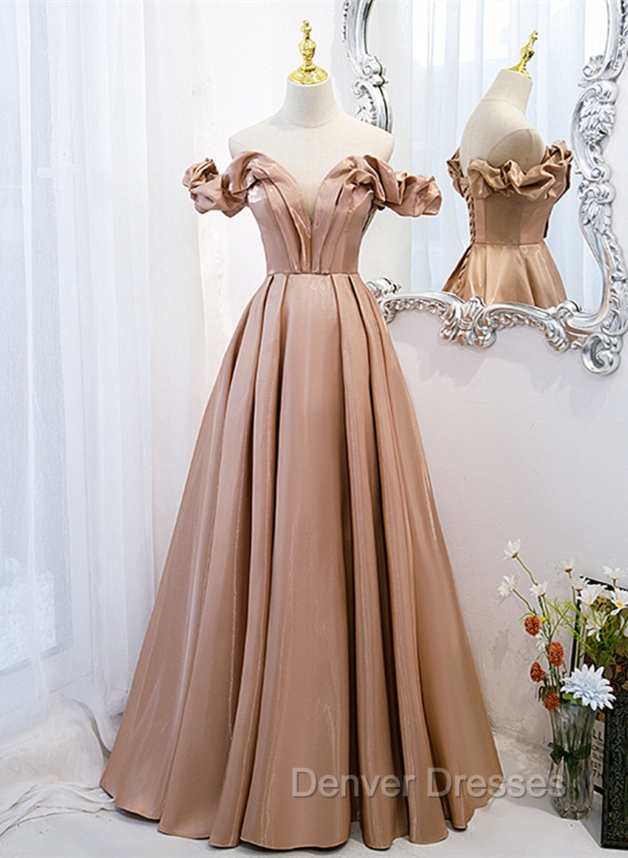 Champagne Satin Long Party Dress Prom Dress, A-line Simple Formal Dress Main image