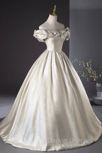 Champagne Satin Long Prom Dress, Beautiful A-Line Evening Party Dress