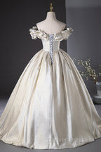 Champagne Satin Long Prom Dress, Beautiful A-Line Evening Party Dress