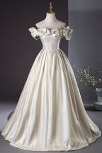 Champagne Satin Long Prom Dress, Beautiful A-Line Evening Party Dress